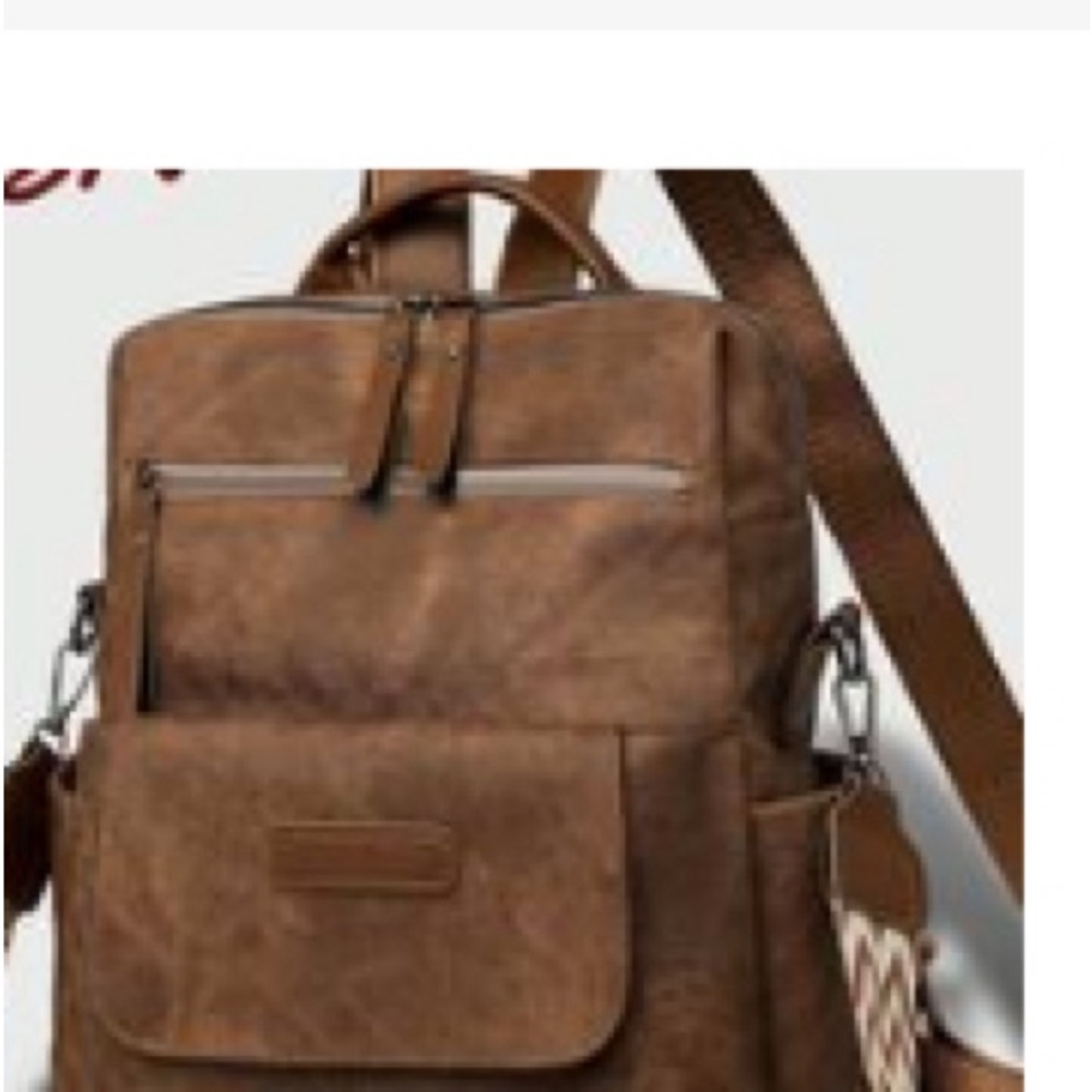 Brown Leather Canvas Backpack - Picture 2 of 10